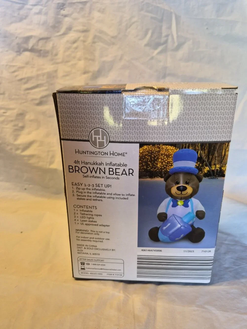 NEW 4 ft Huntington Home Hannukah Inflatable Bronw Bear +Dreidel Yard Decoration